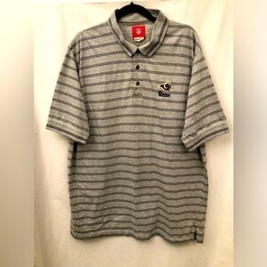 LA Dodge Rams NFL Gray Navy Blue Striped Mens Polo Short Sleeve Shirt Size XL